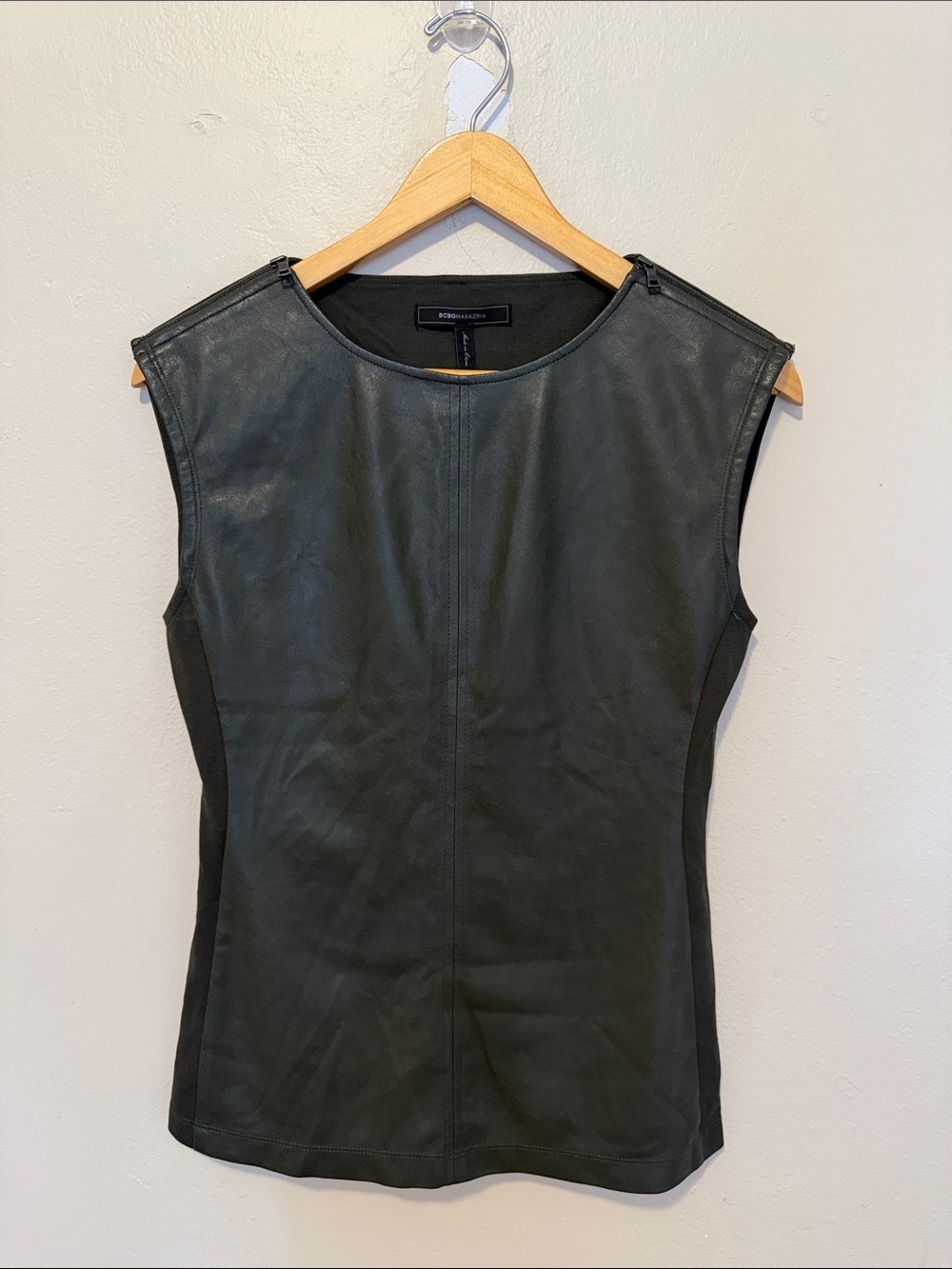 BCBGMaxAzria Black Leather Sleeveless Tank Top